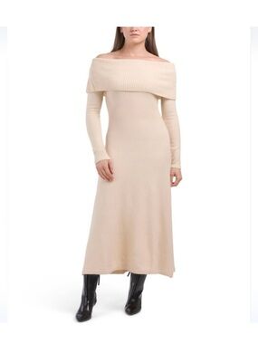 Nordstrom Cream Off-Shoulder Long Sleeve Maxi Dress